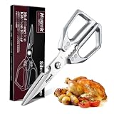 HUUSK Kitchen Scissors All Purpose - Stainless Steel Kitchen Shear, Sharp Silver Meat Scissors Dishwasher Safe, Heavy Duty Poultry Shears, Japanese Cooking Scissor for Food, Christmas Gifts for Women