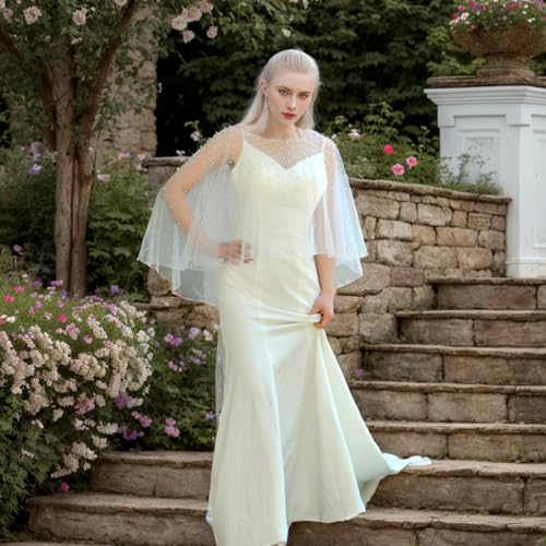 Womens Soft Tulle Bridal Scarf Evening Shawl Wedding Wraps Pearl2