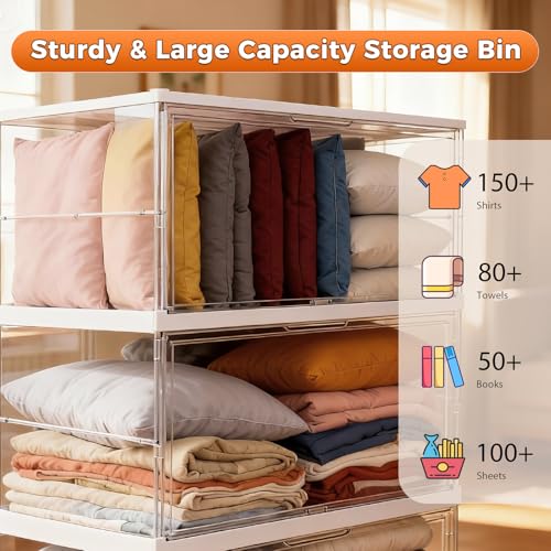 XOS 198QT Ultra Large Storage Bins Closet Organizer and Storage Foldable & Collapsible Containers Drawers Organizer Bookshelf Bookcase Cabinet Display Case 4-Tier Plastic with Lids for Bedroom — view 3