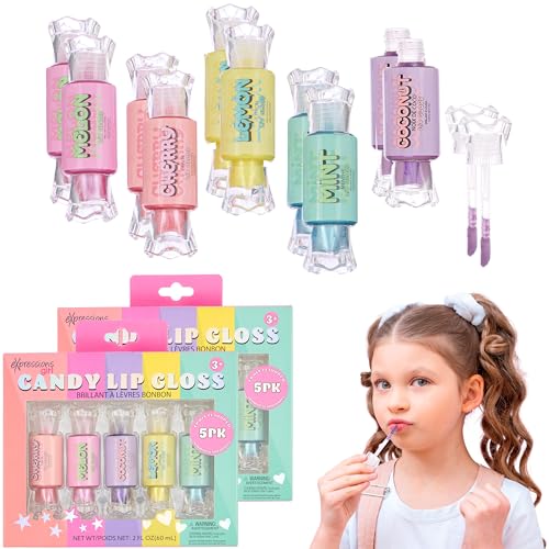 EXPRESSIONS 10pc Candy Lip Gloss Set Fruity Flavored Lip Gloss Tubes w/Precision Applicator, Safe and Non-Toxic Gift Set For Girls