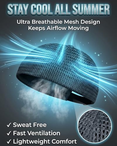 Men's Breathable Brimless Docker Hat - Lightweight Mesh Skull Cap for Summer Outdoor Wear Adjustable Ventilated(2pcs-B)