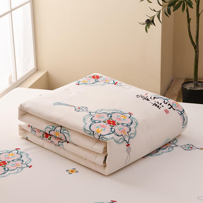 Hiseng Edredon Microfibra, Relleno Nordico 4 Estaciones con Colores Sólidos, Suave Edredones Patchwork Reversible para Individual Matrimonio (Beige,180x200cm)