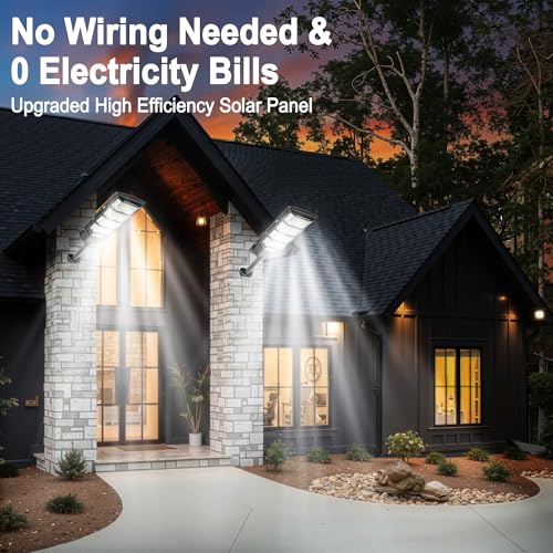 Image of FOWSEEK Solar Lights Outdoor Waterproof, 2 Pack Solar Street Lights 12000 Lumen with Motion Sensor, Flood Security Light with Remote Control Dusk to Dawn Commercial Lighting for Yard Path