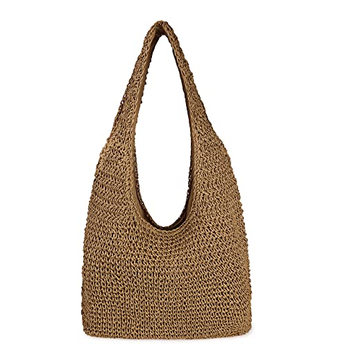 Image of Women Large Straw Beach Bag Handmade Woven Shoulder Bags Hobo Tote Handbag Purse for Summer