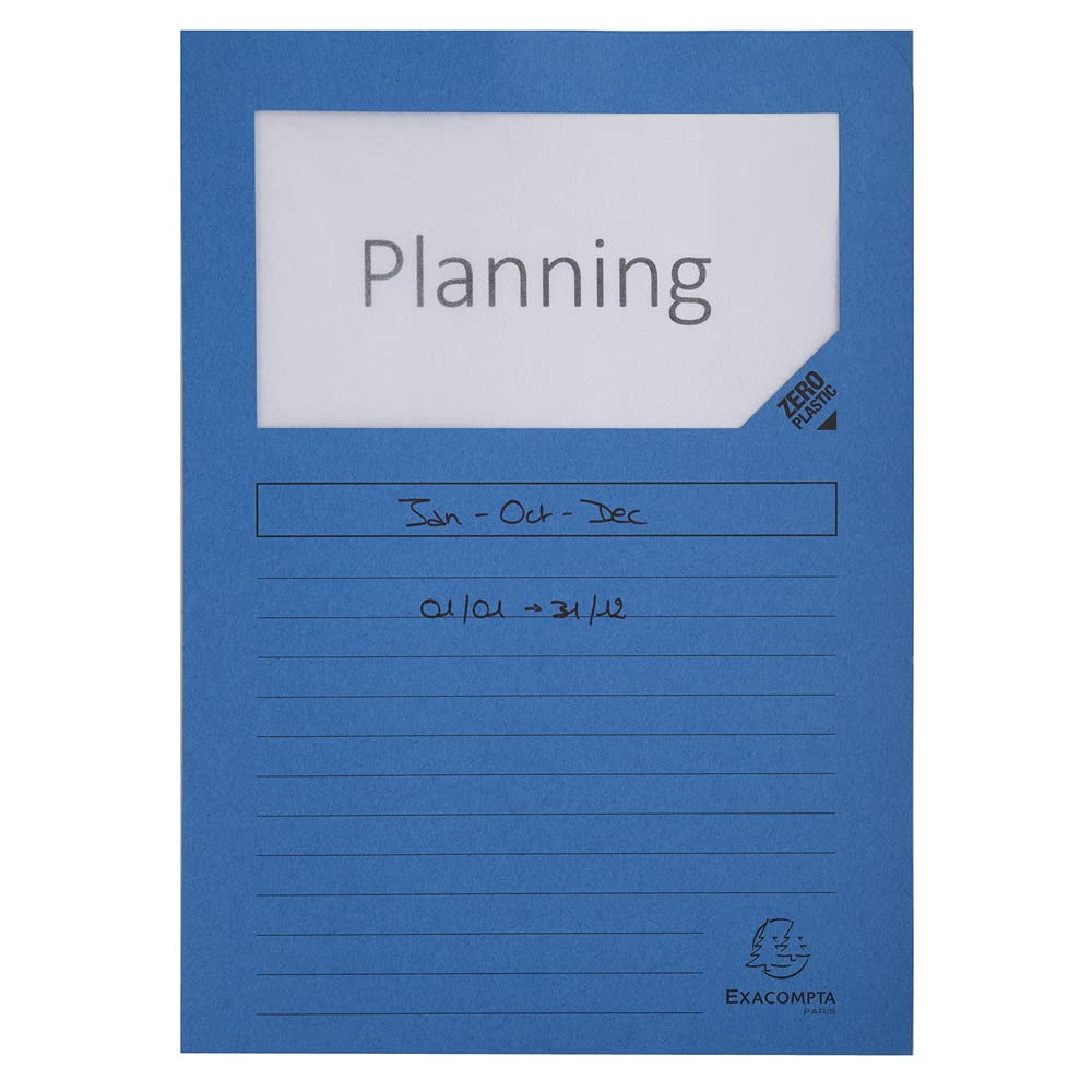 Exacompta - Réf. 50100E - Paquet de 100 chemises à fenêtre sans plastique Forever® 120 g/m² - couleurs vives - 100% recyclées et certifiées Ange Bleu - dimensions 22x31cm pour A4-10 couleurs assorties