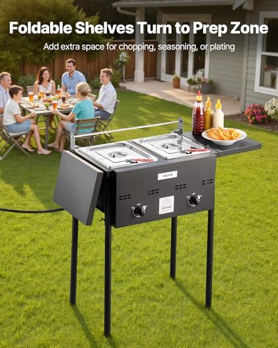 VEVOR Friteuse au Gaz Propane à Double Cuve 9Lx2, Appareil de Cuisson au Propane en Acier Inoxydable, Autoportant avec Plateforme Pliable et Réglage de la Chaleur, pour Extérieur Restaurant Snack-bar – Image 5