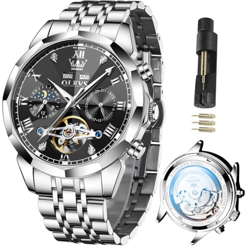 Image of OLEVS Automatic Watches for Men Business Dress Mechanical Watch Stainless Steel Waterproof Self Winding Classic Date Luxury Diamond Skeleton Men Wristwatch
