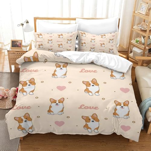 Housse de couette Corgi 3D microfibre hypoallergénique ultra douce parure de lit 1 place
