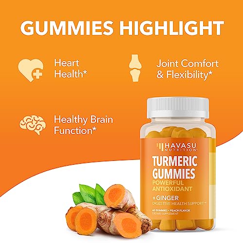 Turmeric And Ginger Gummies For Adults Peach Flavor | Ginger Chews With Turmeric Curcumin For Immune Support And Joint Health | 60 Vegan Gummies #TOP6
