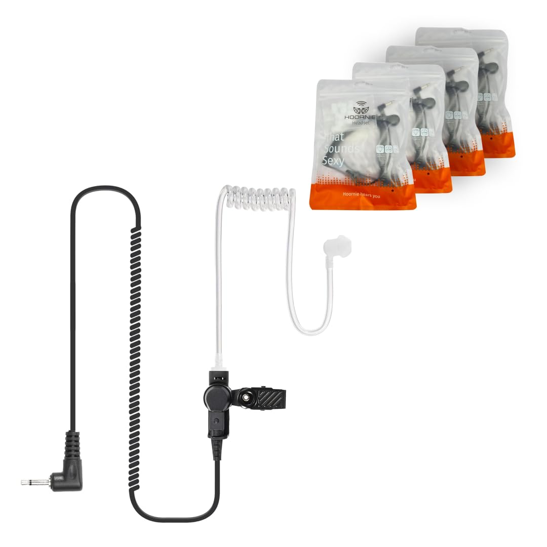Ohrhörer (4er-Pack) Schallschlauch mit 3,5mm Klinke - transparent inkl. Halteclip und 10 (x4) Ohrstöpsel - Kopfhörer Headset für Funkgeräte