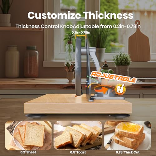 Manual Sourdough Bread Slicer, Adjustable Slice, Hand-Cranked Bread Slicer with Ergonomic Handle, Serrated Edge 316 Stainless Steel Blade, Suction Cup Base(Dark Gray) image 4