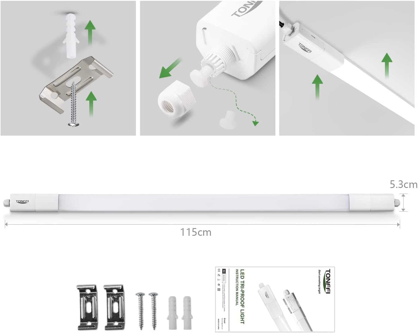 TONFFI LED Feuchtraumleuchte mit Bewegungsmelder 115CM, 36W 4100LM LED Deckenleuchte Röhre, 4000K IP65 Wasserfest Verknüpfbar Wannenleuchte Feuchtraumlampe für Garage Keller Werkstatt Bad Büro