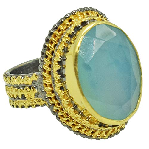 Bague calcédoine naturelle argent 925 anti-oxydation rhodié noir