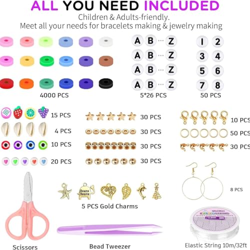Kit de fabricação de pulseiras de argila Arts and Crafts com 5200 peças, contas para fabricação de p