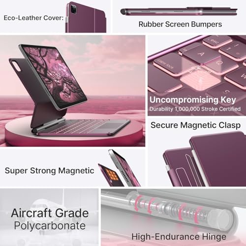 Image of typecase Edge for iPad Air 11 (M4 2026 / M3 2025 / M2 2024), Air 5th /4th & Pro 11 (4th /3rd /2nd /1st)with 11-Color Backlit & Touchpad,Magic Floating Keyboard (NOT for 10th /A16 /Pro 11 (M5 /M4)-Raspberry'26