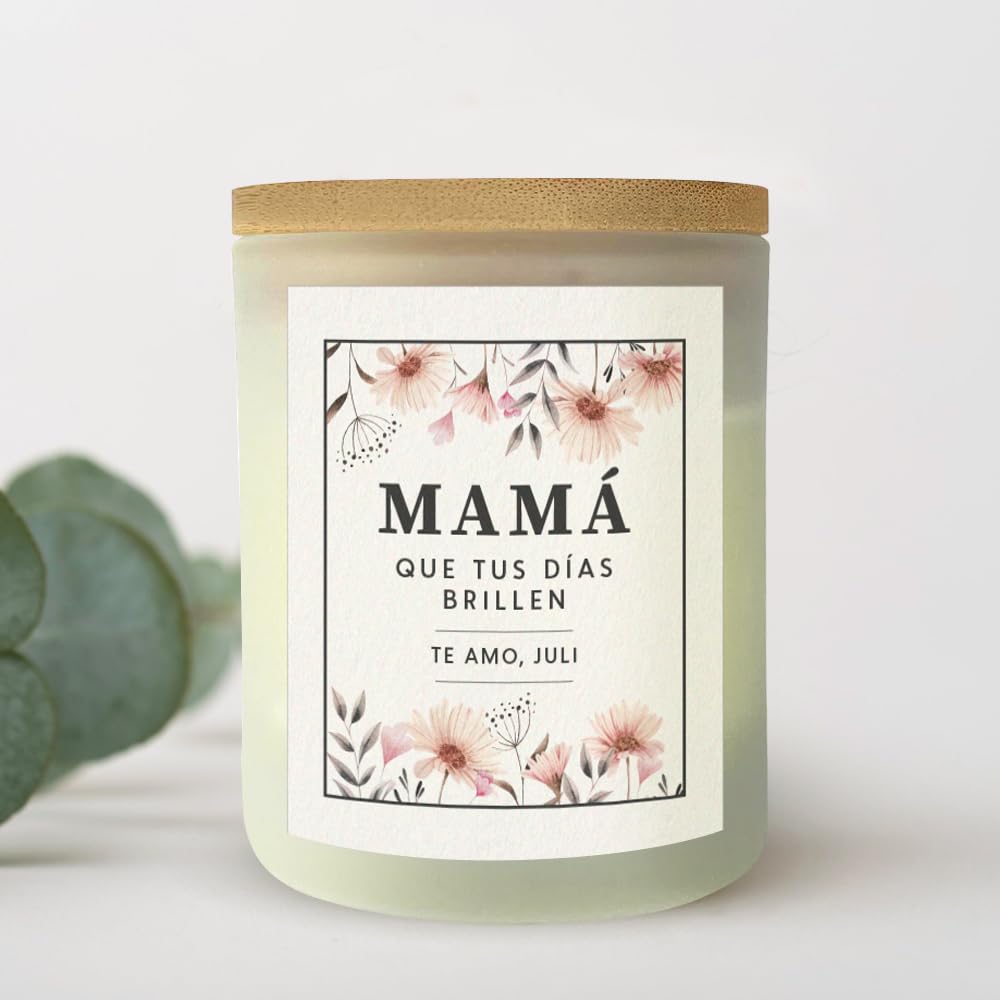 Vela Personalizada con Textos Flores. Regalos Familiares, Amigas, Pareja. Velas Aromáticas Decorativas para Casa. Regalos Originales para Mujer. Regalos Personalizados para Cumpleaños
