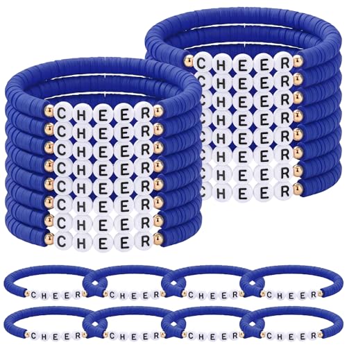 Image of Landical 24 Pcs Cheerleader Gifts Stackable Clay Bead Cheer Bracelets Friendship Bracelets Senior Night Cheer Gifts for Girls(Dark Blue)