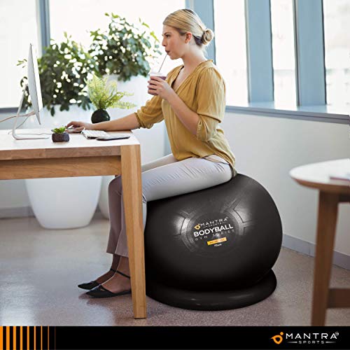 Exercise Ball Chair - 55cm / 65cm / 75cm Yoga Fitness Pilates Ball & Stability Base for Home Gym & Office - Resistance Bands, Workout Poster & Pump. Improve Balance, Core Strength & Posture