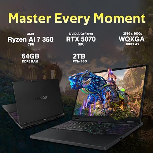 Image of Lenovo Legion 5 15.1 inch 165Hz WQXGA OLED Gaming Laptop, AMD Ryzen AI 7 350, NVIDIA GeForce RTX 5070 8GB, 64GB RAM, 3TB Storage(2TB SSD+1TB Docking Station Set), RGB Backlit Keyboard, Win 11 Pro, Black