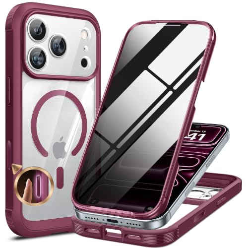 Image of Miracase for iPhone 17 Pro Privacy Series Case, Magsafe, Cherry | Built-in Privacy Screen Protector | 360 Full Protection | Colored Bezel & Clear Back | Shock-Absorbent | 6,3 Inch