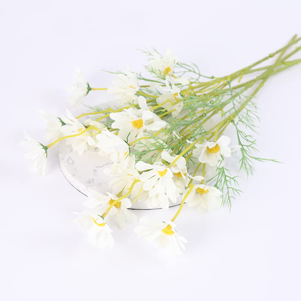 12 Bundles Artificial Silk Daisy Flower, Fake wildflowers for Home Kitchen Wedding Garden Office Farmhouse Table Centerpieces (White (12Pcs))
