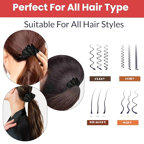 Image of TEMPERIA (6 pcs) Silk Satin Scrunchies For Women & Girls with Box - Stylish Luxury Ponytail Rubber Band Ties for Hair - Black (MN03)