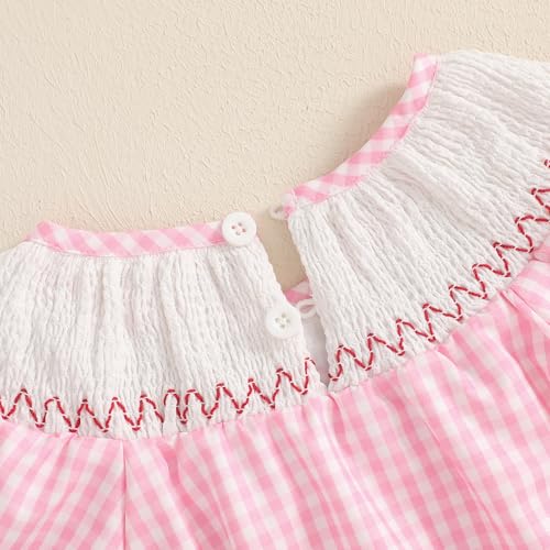 woshilaocai Fourth of July Smocked Bubble Romper Baby Girl American Flag Gingham Bodysuit Summer Baby Outfit4