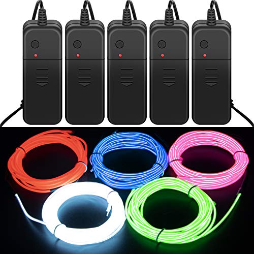 CPPSLEE Halloween Lights String 9.8ft EL Wire Lights, Super Bright Portable Neon Light Set for Halloween Decorations DIY Costume - 3 Modes Battery Controllers, 5 Colors