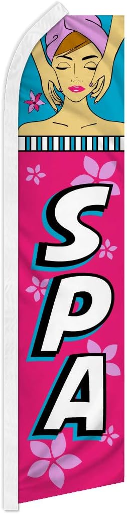 Infinity Republic Spa Swooper Advertising Flag - Perfect for Massage Parlors, Salons, Barber Shops, Nail Salons - Pink, 30" W x 138" T