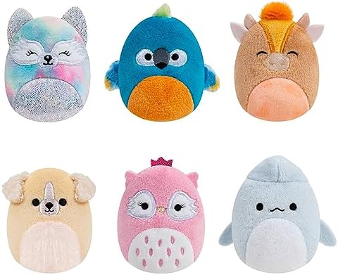 Squishville SQM0472 zestaw 6 sztuk do naśladowania, super miękkie mini squishmallows, 5 cm pluszowe figurki
