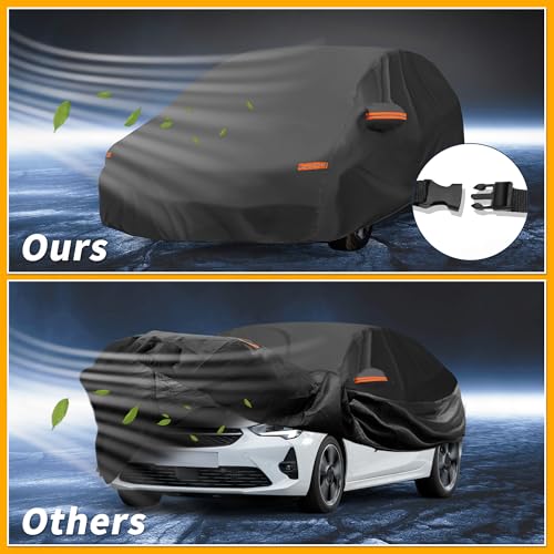 Image of All-Weather Waterproof Car Cover - UV-Resistant Outdoor Full Exterior Protection for Vauxhall Corsa 1993-2023 190T-PU Black with Right Side Zipper