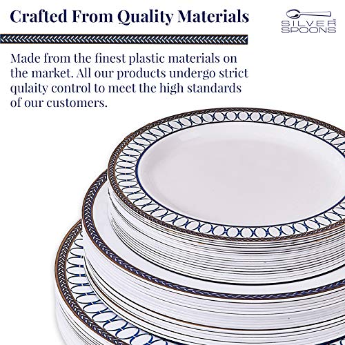 Disposable Dinnerware Set | Heavy Duty Plastic Dishes | Elegant Fine China Look | Includes: 40 Dinner Plates, 40 Salad Plates And 40 Dessert Plates | Renaissance Collection – Royal Blue #TOP3