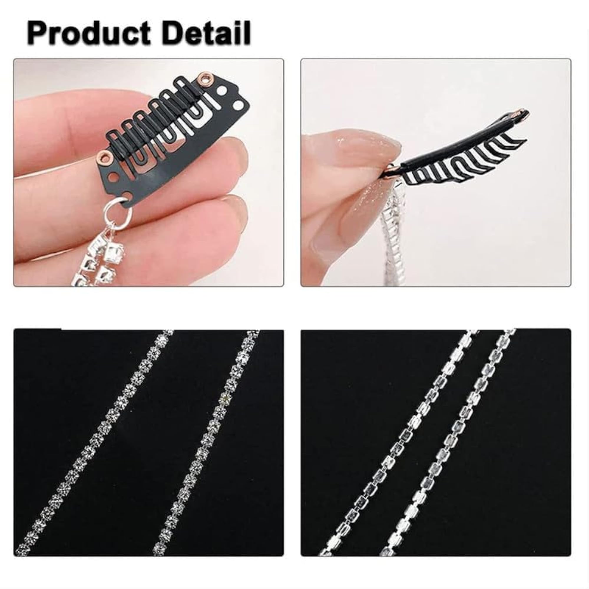 4 pcs Rhinestone Hair Chains, Silver Crystal Punk Hair Clips