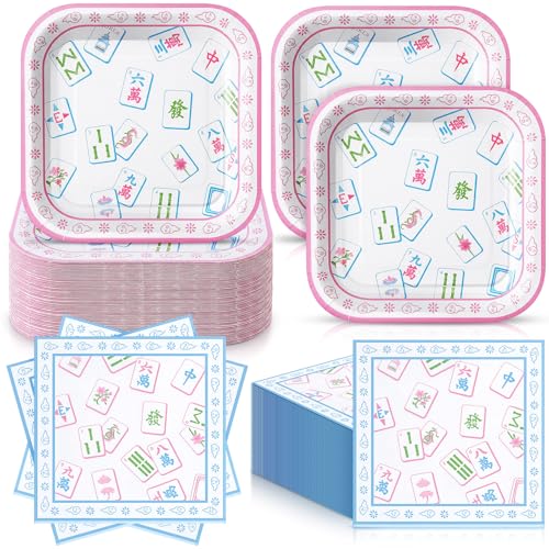 Zhehao 72 Pcs Christmas Mahjong Plates and Napkins Set Serve 36