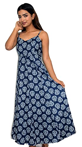 Image of JAIPUR HAND BLOCK Cotton Sleeveless Long Flared A Line Dress|Gown (S00063)