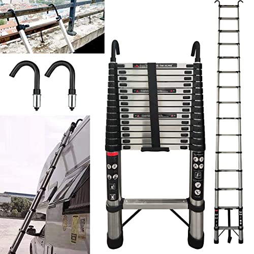 7Sevenjokers 4.4M/14.4FT Telescopic Stainless Steel Extension Ladder, 14 Step, 330Lbs Capacity, Silver