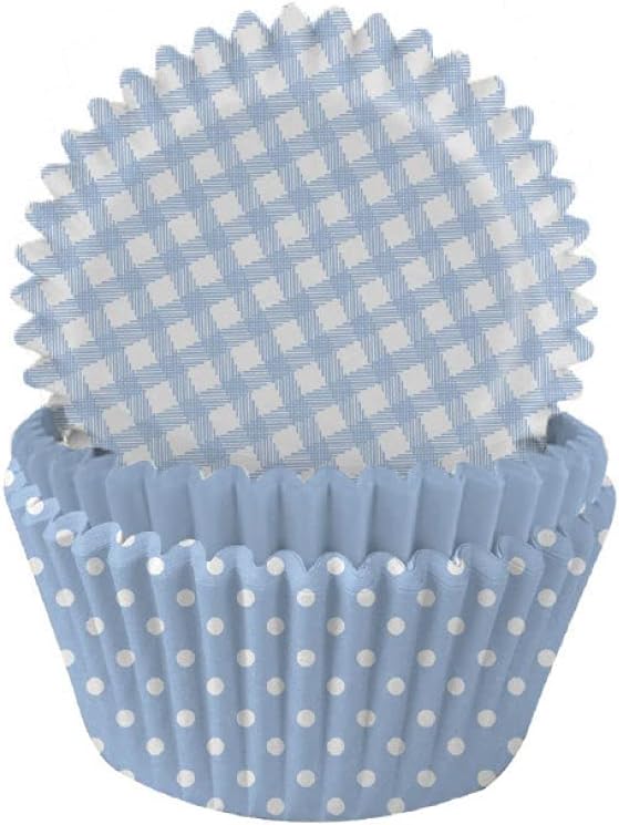 Anniversary House Pastel Blue Gingham and Polka Mix Cupcake Cases, 3.2 x 4.8cm (1.25 x 1.8")