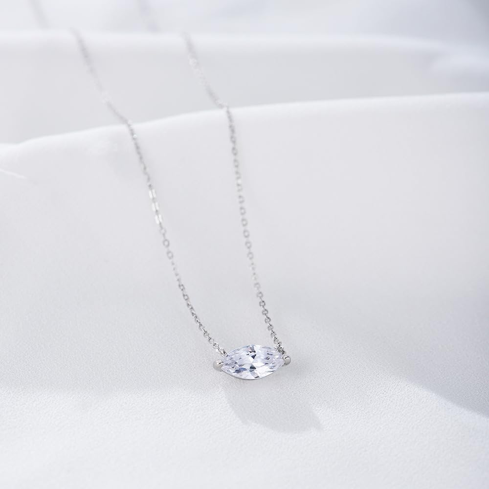 2ct Imitation Diamond Necklaces for Women 925 Sterling Silver Trendy 14K Gold Plated Dainty Horse Eye Marquise Cut Cubic Zirconia Pendant Necklace Simple Charm Chain Valentine's Day Jewelry Gifts - Image 6