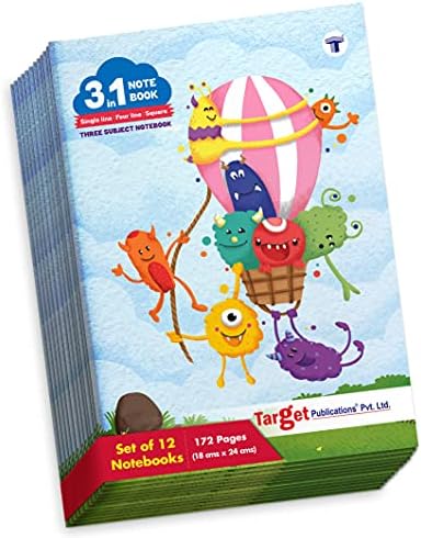 TARGET PUBLICATIONS 3 in 1 /Maths Square 9 MM Single Line Notebook Four ...
