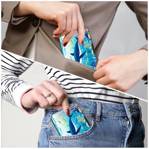 Image of Credit Card Holder, Mini Aluminum Card Wallet RFID Blocking Slim Metal Hard Card Case for Women Men, Whales
