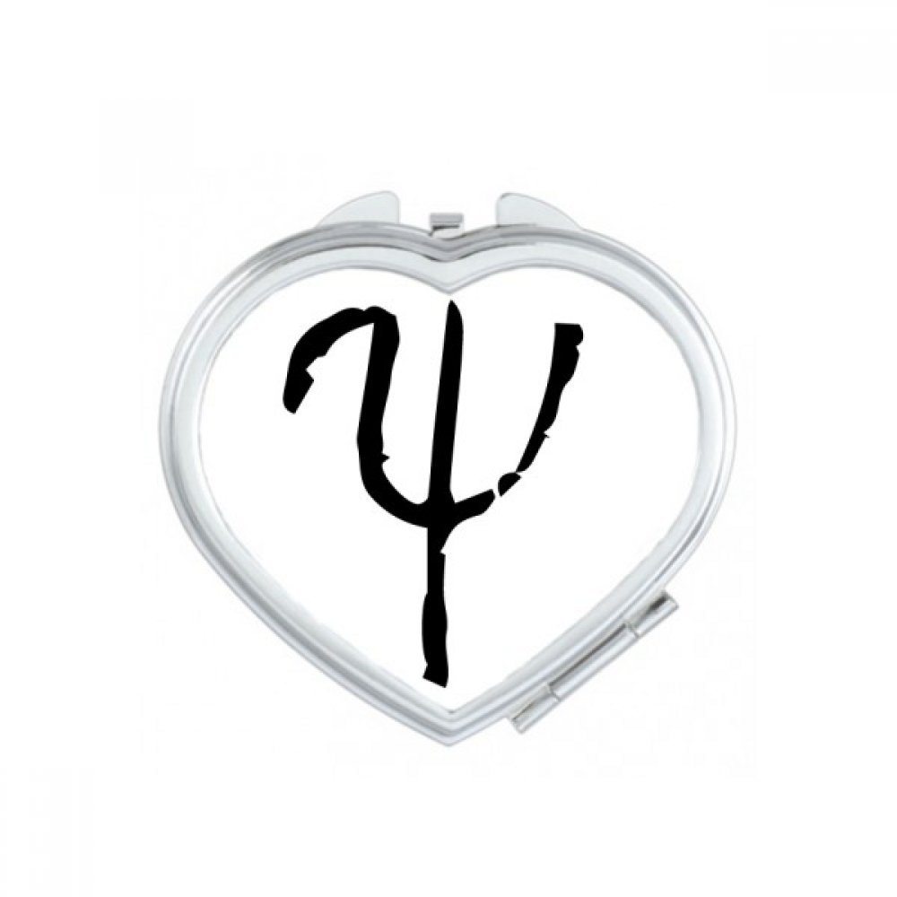 Miroir de maquillage compact portable alphabet grec XI noir silhouette cœur