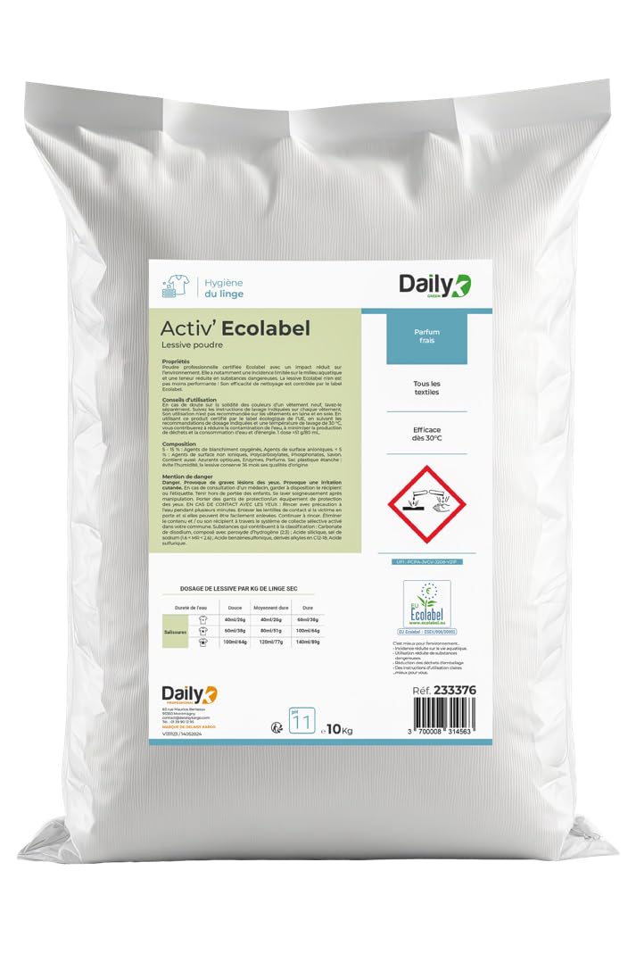 Lessive en poudre tous textiles ACTIV' ECOLABEL - Sac de 10 kgs