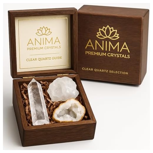 Anima Premium Clear Quartz Crystal Set – Tower, Raw Stone & Cluster in Elegant Wooden Box – Energy Amplifier for Clarity, Focus & Healing – Gift for Spiritual Women with Exclusive Info Card