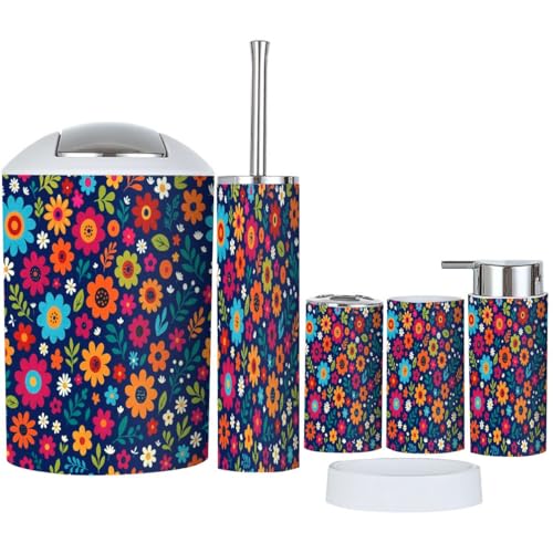 Bathroom Accessory Set 6 Piece Boho Mexican Flower Traditional Mexican