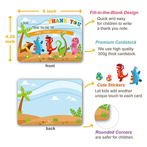 Gooji Customizable Thank You Cards, 4.25x6 inch, 25 Pieces, with Envelopes, for Kids