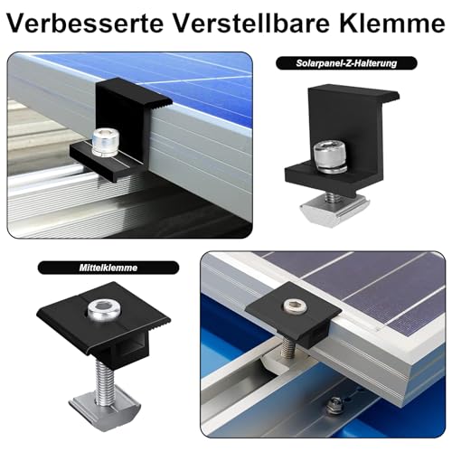 12 Stück Halterung Balkonkraftwerk, Solarmodul Halterung Endklemme 30mm-35mm Schwarz, Solarpanel-Z-Halterung,Für Solarpanel Halterung,Trapezblech Flachdach Montage PV Befestigung Set