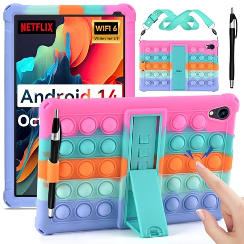 DETUOSI Silicone Case Compatible with Urao C107 10.1 inch Tablet, with Stylus Pen & Shoulder Strap, Soft Silicone Multi-Angle Case for Urao C107 10.1