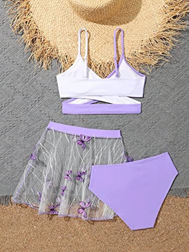 SOLY HUX Girl's 3 Piece Color Block Criss Cross Wrap Bikini Sets Swimsuit Bathing Suit with Beach Skirt2