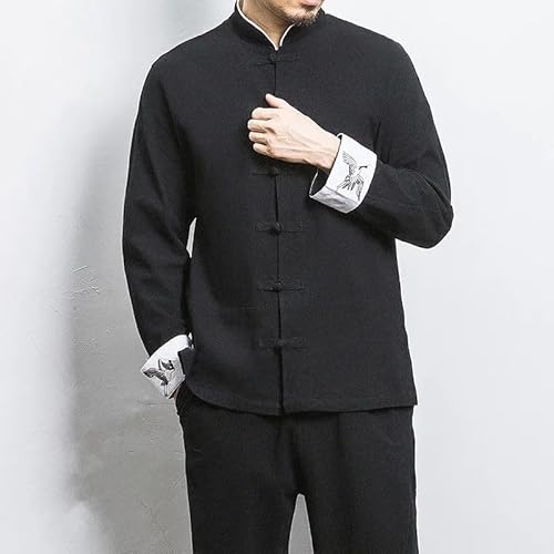 Camiseta de linho com estampa de guindaste de primavera bordada, roupas tradicionais chinesas para h