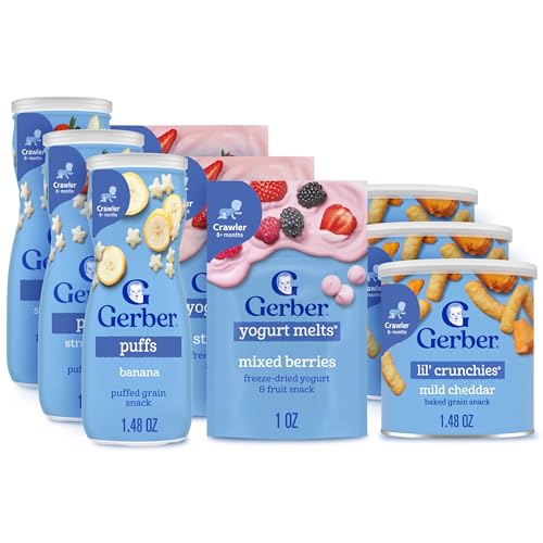Gerber Strawberry Yogurt Melts, Mixed Berries Yogurt Melts, Banana Puffs,